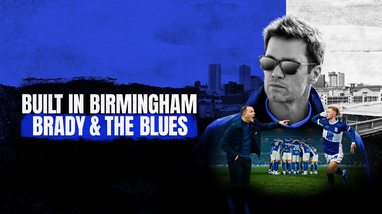 Rob McElhenney and Tom Brady at St Andrew&rsquo;s, holding a Birmingham City shirt