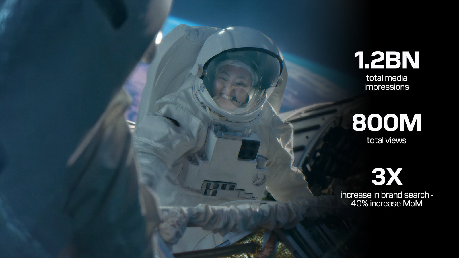 An astronaut outside a spacecraft, Earth below